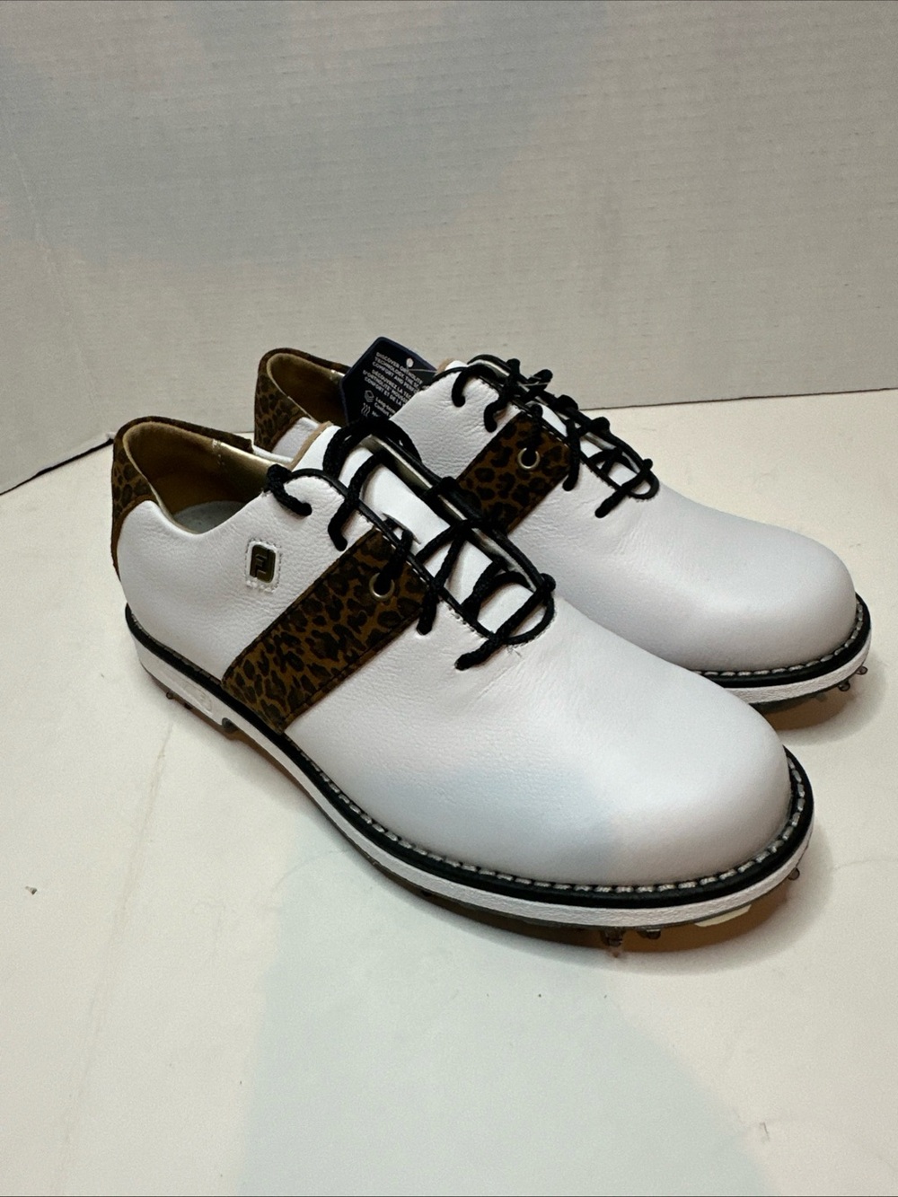 FootJoy women’s size 5 White Leather Golf Shoes with Leopard Accent